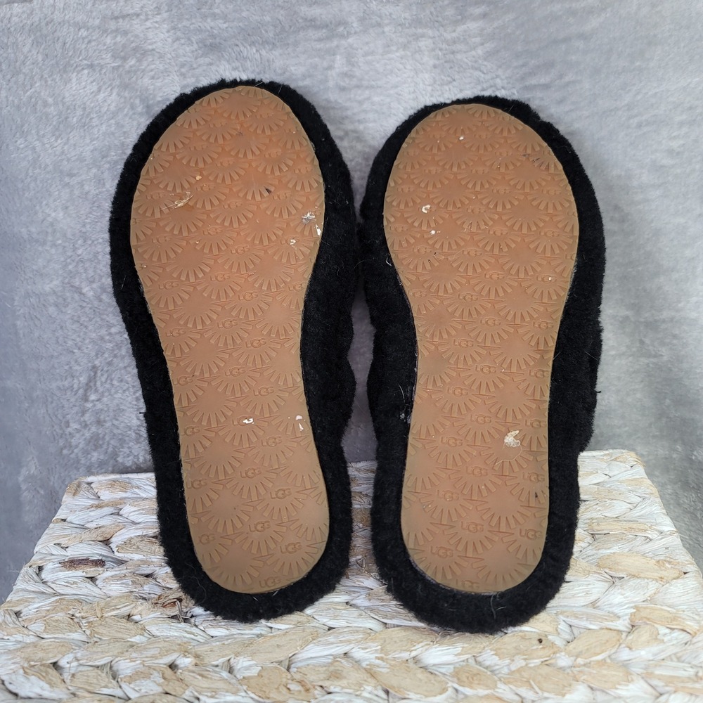 UGG Fluff Yeah Slide Black Sheepskin Slingback Slipper Y2K Size 5 Soft Girl Cool - Picture 5 of 7